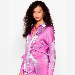 Nasty Gal Satin Metallic Oversized Shirt